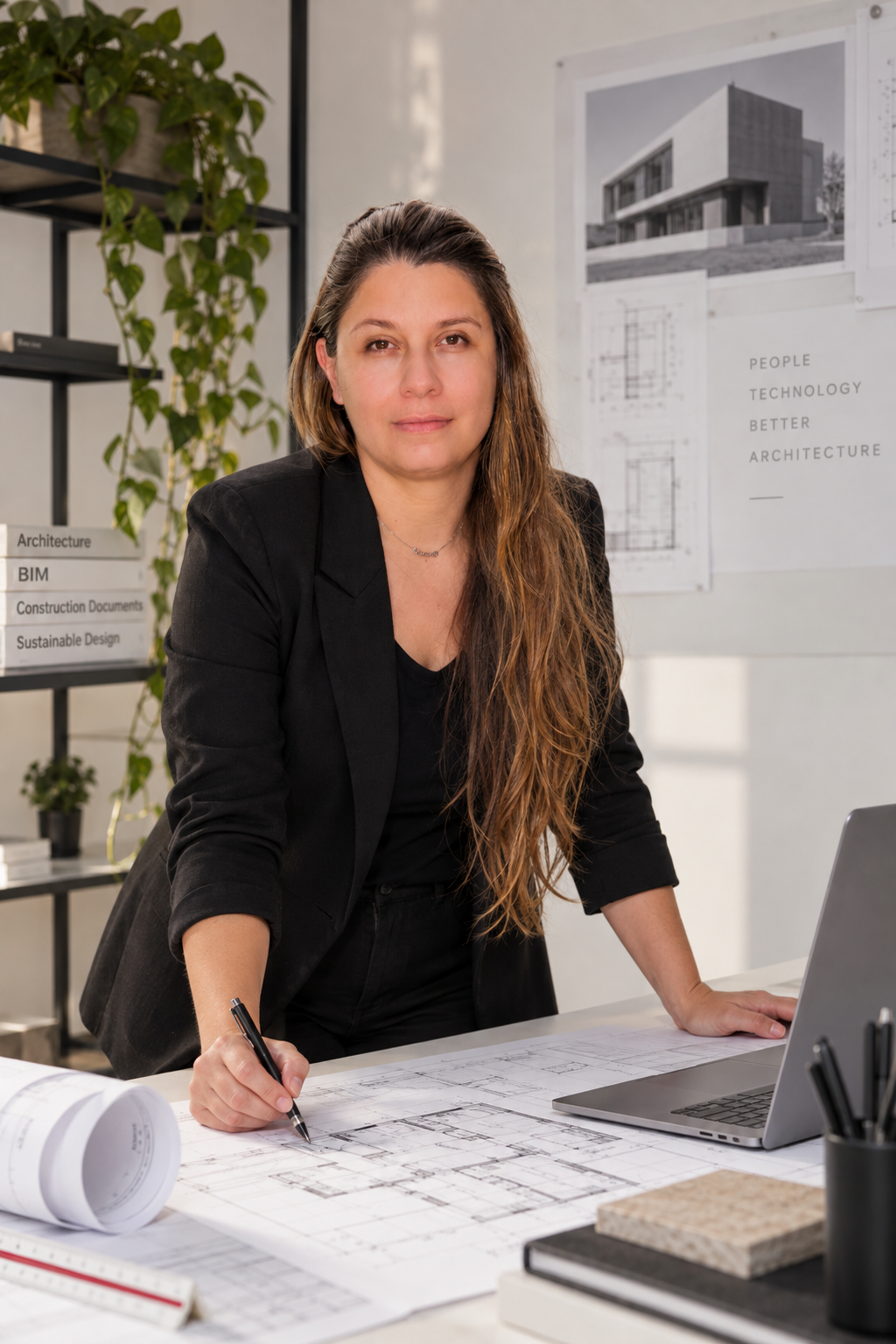 Ana Paula Batista, founder of Quera Studio, at her drafting table