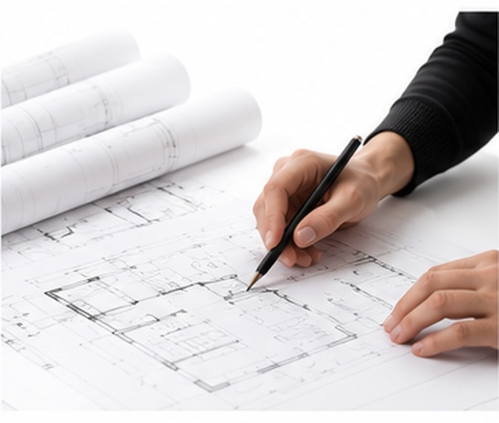 Architect marking up a printed floor plan